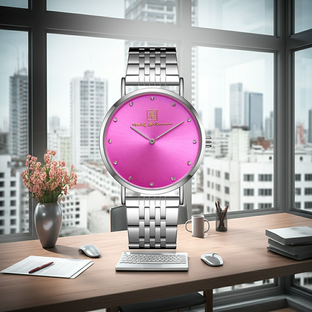 Deine neue Farbe passt zu Dir! Damenuhr in Pink mit Edelstahl-Armband in silber “Potsdam Prestige” 40 mm