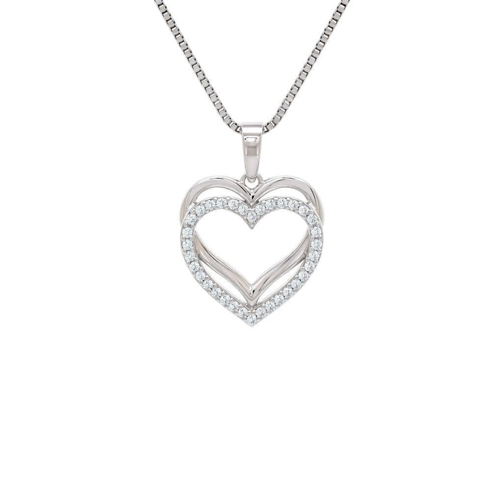Herz- Anhänger inkl. Ankerkette Silber rodiniert mit Zirkonia- Stein in weiß