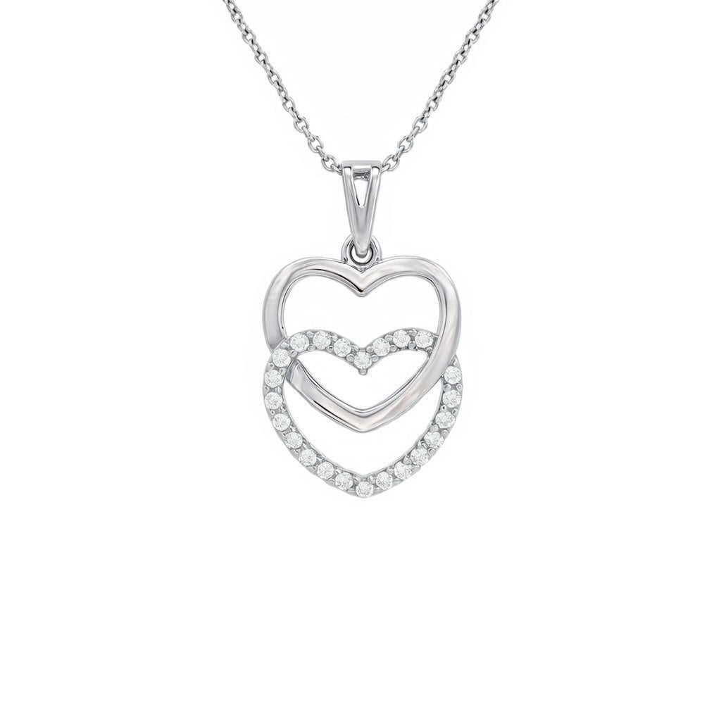 Exquisiter Herzens-Anhänger aus Silber rhodiniert mit Ankerkette – Weiße Zirkonia
