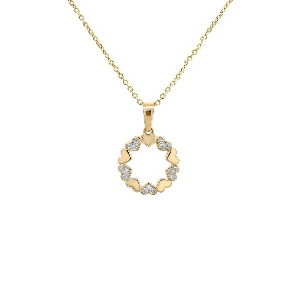 Herzkranz Anhänger mit Ankerkette – Silber, gelbvergoldet, poliert, weiße Zirkonia