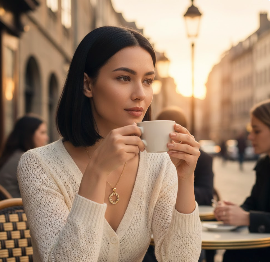 Herzkranz Anhänger mit Ankerkette – Silber, gelbvergoldet, poliert, weiße Zirkonia