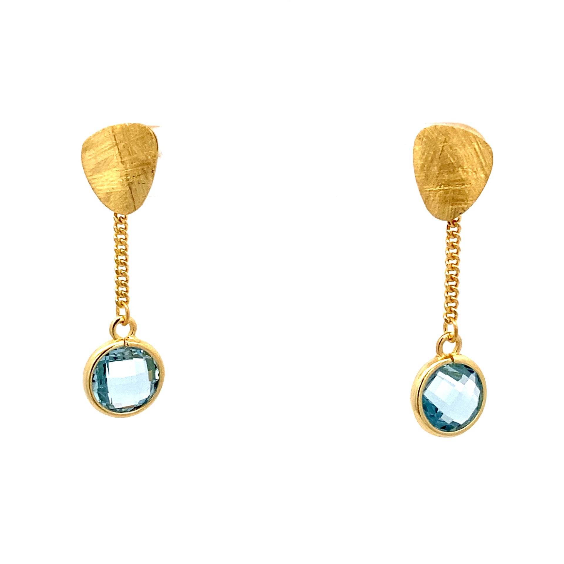 Ralf Scharrer meets Vinczenza!  eleganter Ohranhänger 925 Silber, gelbvergoldet mit runder hellblauer facettierter Topase