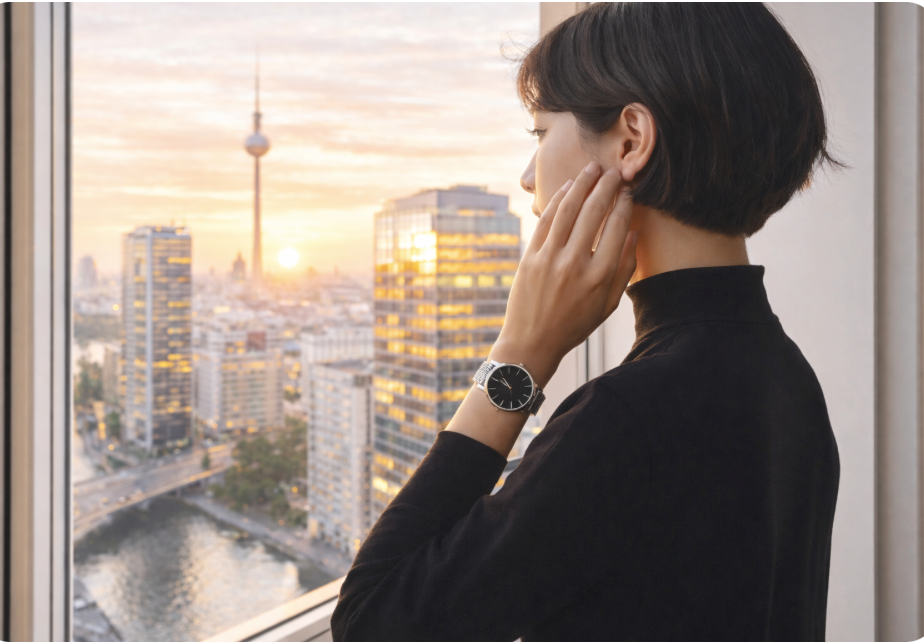 Minimalismus- genau mein Stil! Damenuhr Milanese silber mit schwarzem Ziffernblatt “Berlin”