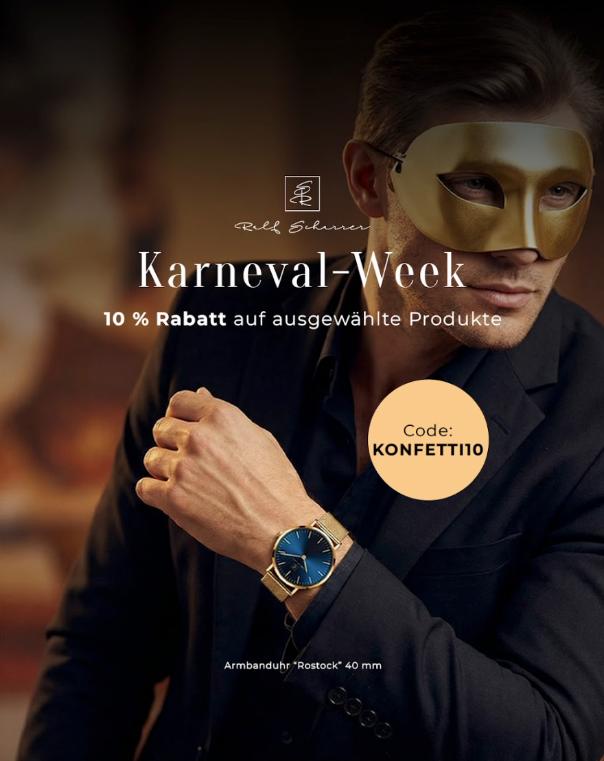 Kein Blink- nur Klasse! Armbanduhr “Rostock” 40 mm goldfarbenes Armband mit blauem Ziffernblatt