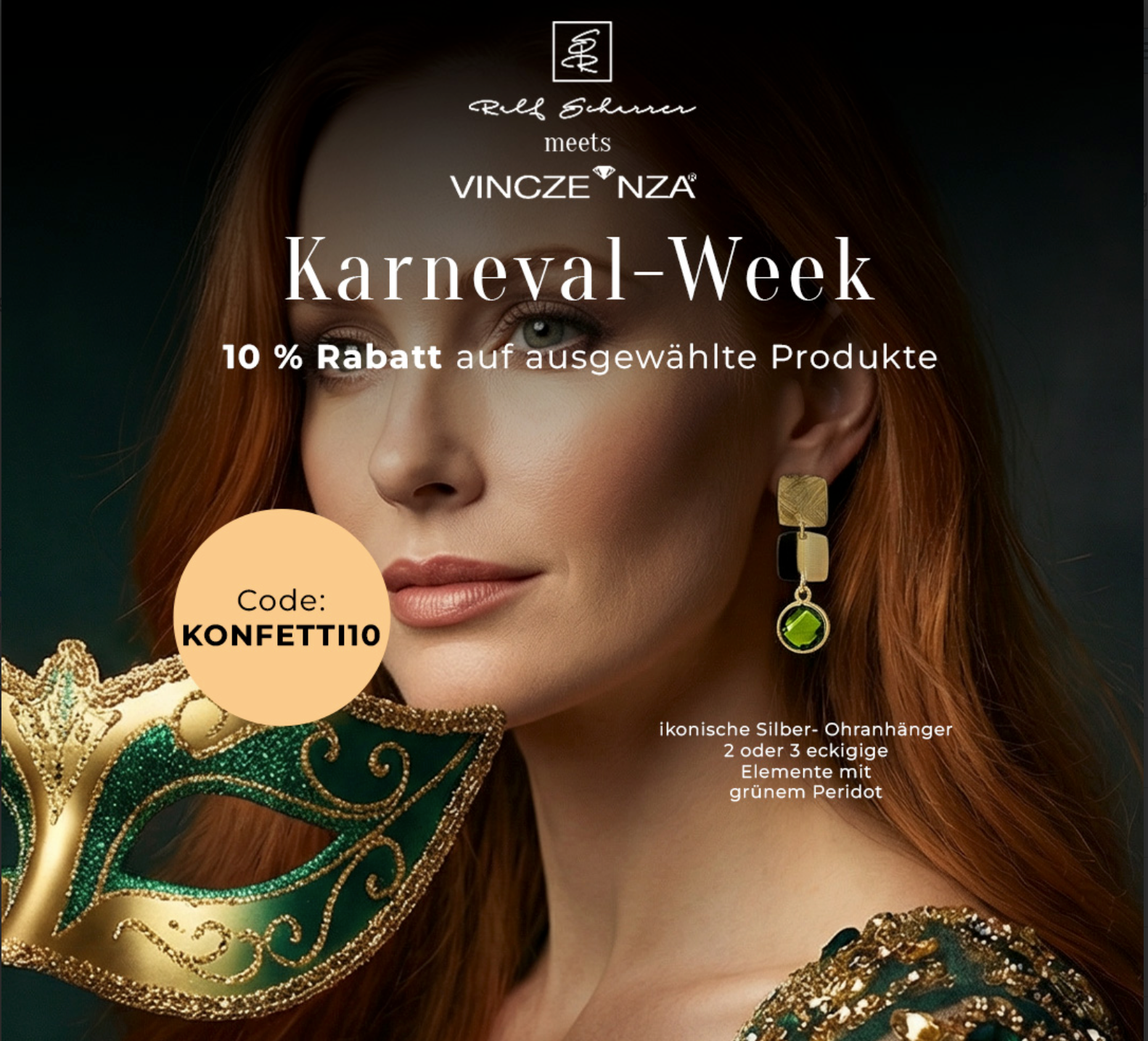 Ralf Scharrer meets Vinczenza!  ikonische Silber- Ohranhänger 2 oder 3 eckigige Elemente mit grünem Peridot