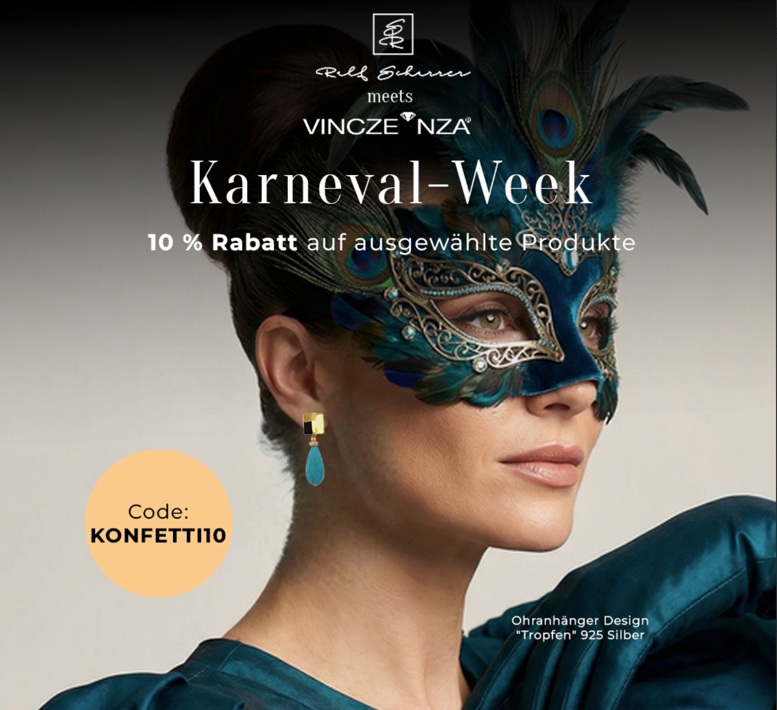 Ralf Scharrer meets Vinczenza!   Ohranhänger Design  "Tropfen" 925 Silber, gelbvergoldet in Rot und Türkis