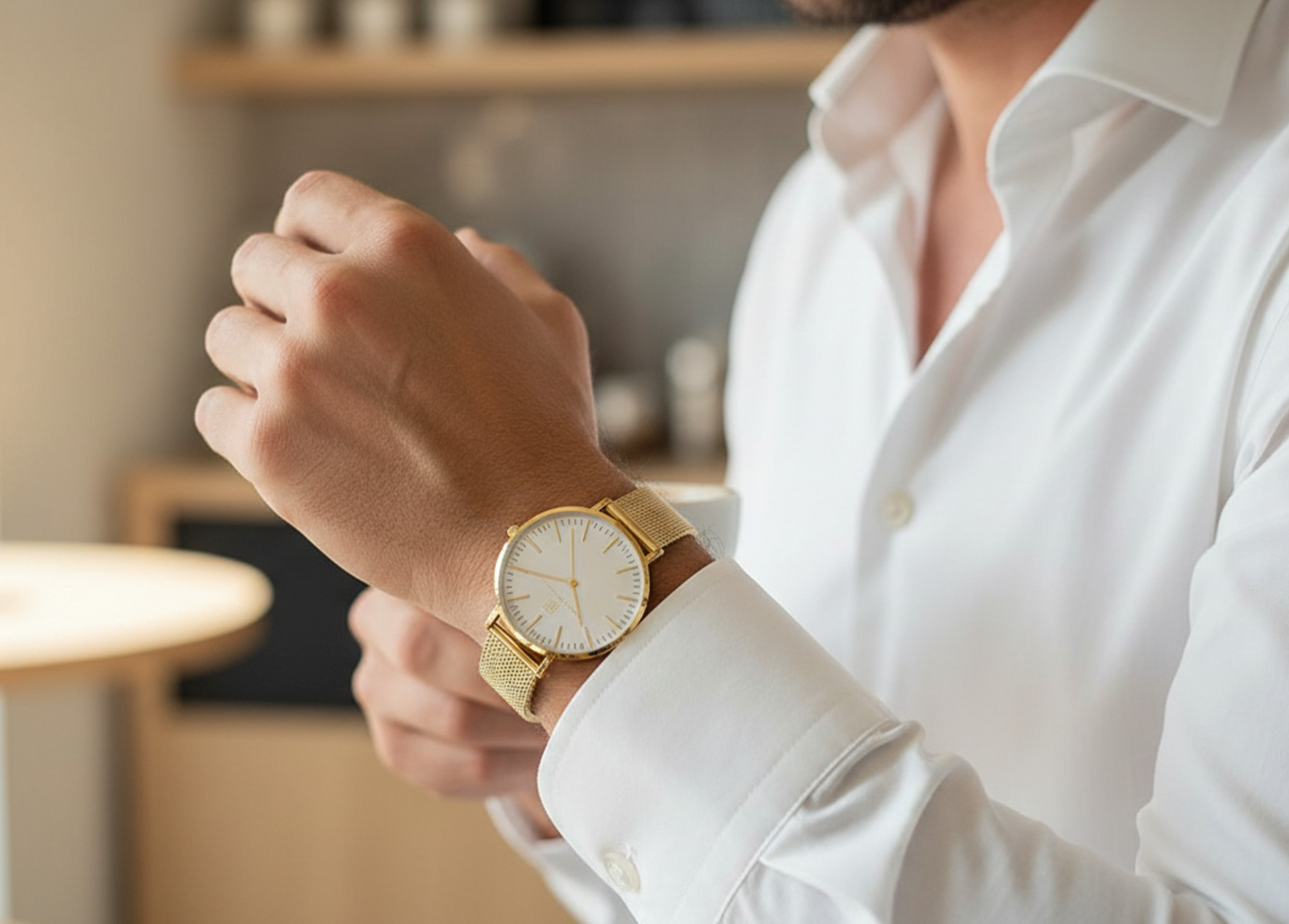 Eine Uhr- null Kompromisse!  Unisex-Armbanduhr “Schwabach” 32 mm/ 40 mm in Goldfarben mit weissem Ziffernblatt