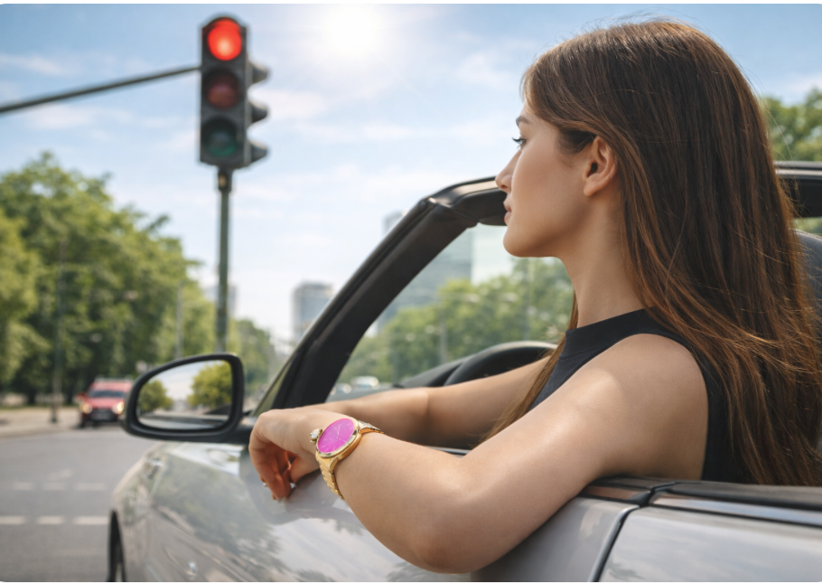 Dein Look- Upgrade!   "Wiesbaden" 40 mm in Goldfarben und pinkem Ziffernblatt