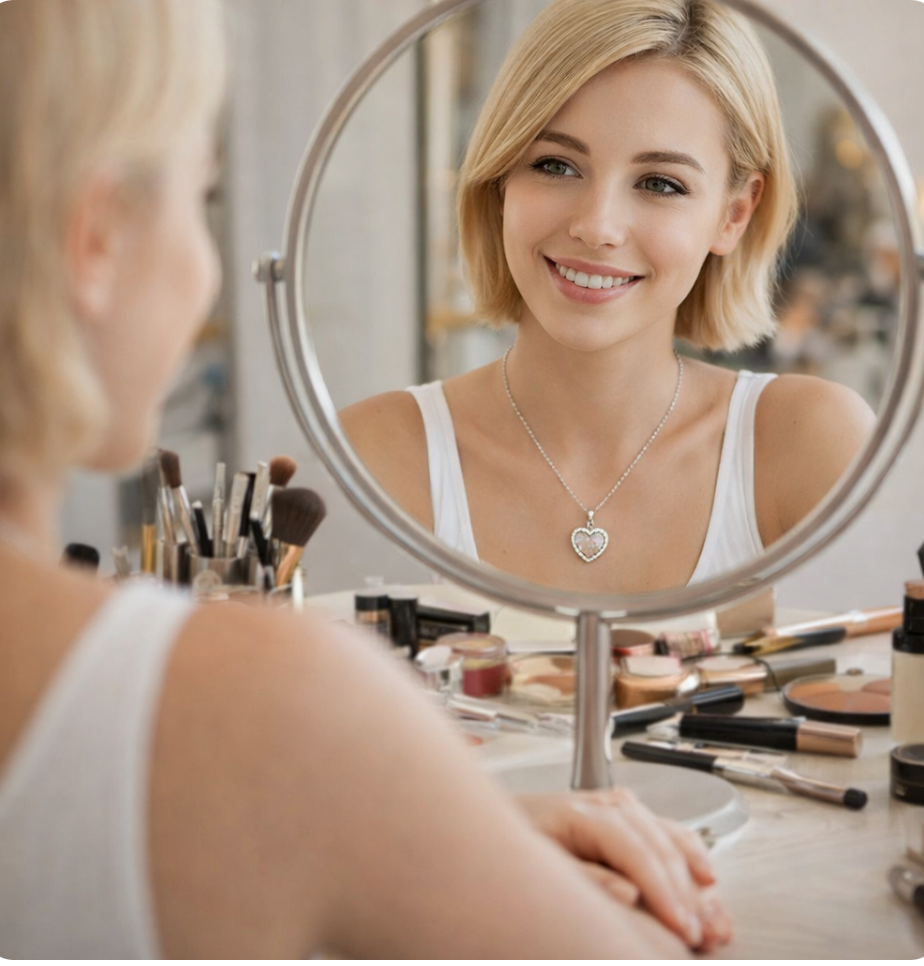 Herz Anhänger Silber mit Ankerkette – rhodiniert, polierter Glanz, weiße Zirkonia