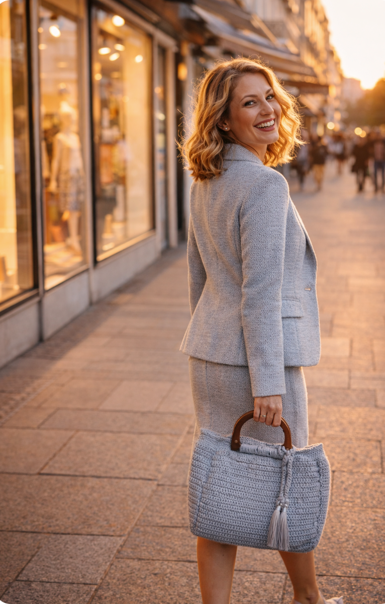 Handmade Unikat Handtasche  "Hanna- Handbag" gehäkelt, Farbe Grau