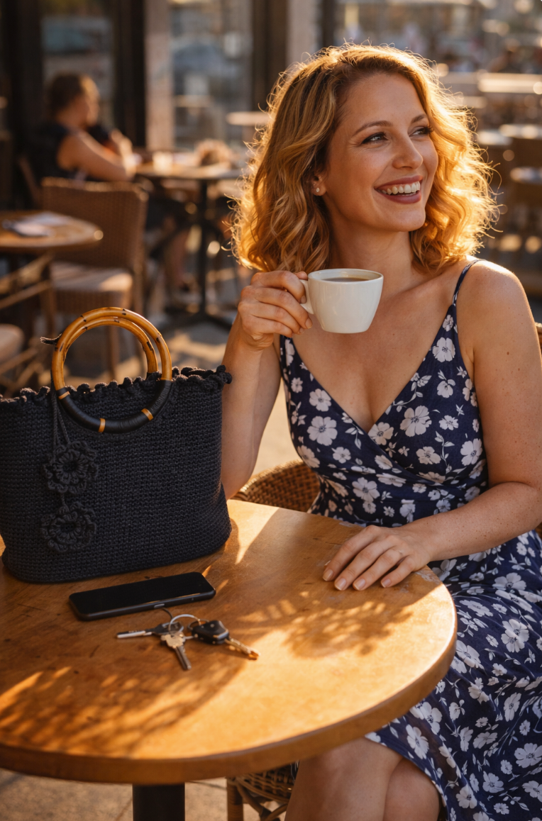 Handmade- Unikat Handtasche "Nadja- Handbag" gehäkelt, Farbe Schwarz