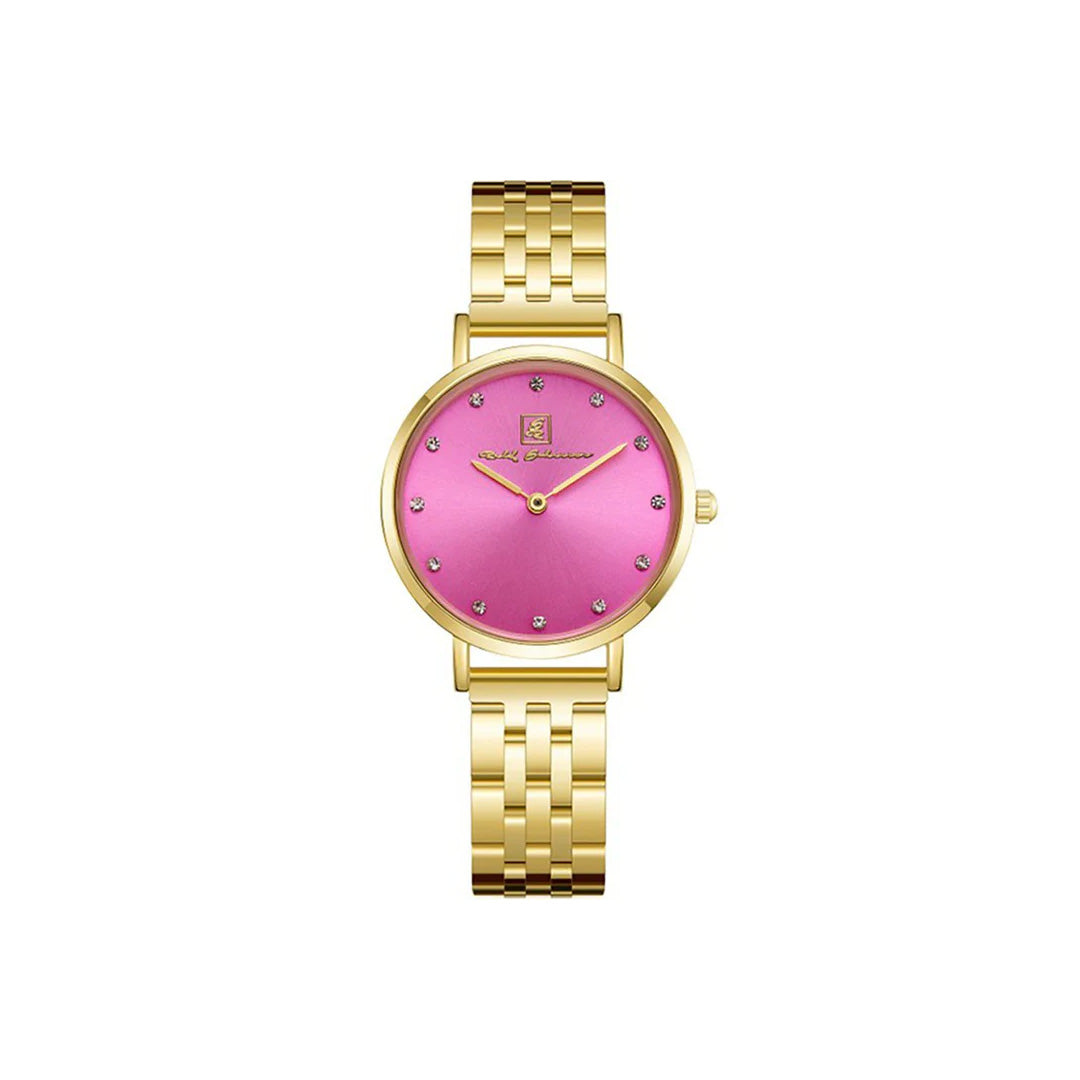 Dieser Glanz ist für Dich! Damenuhr Edelstahl- Armband Gold mit Ziffernblatt in Pink “Kampen Prestige” 32 mm
