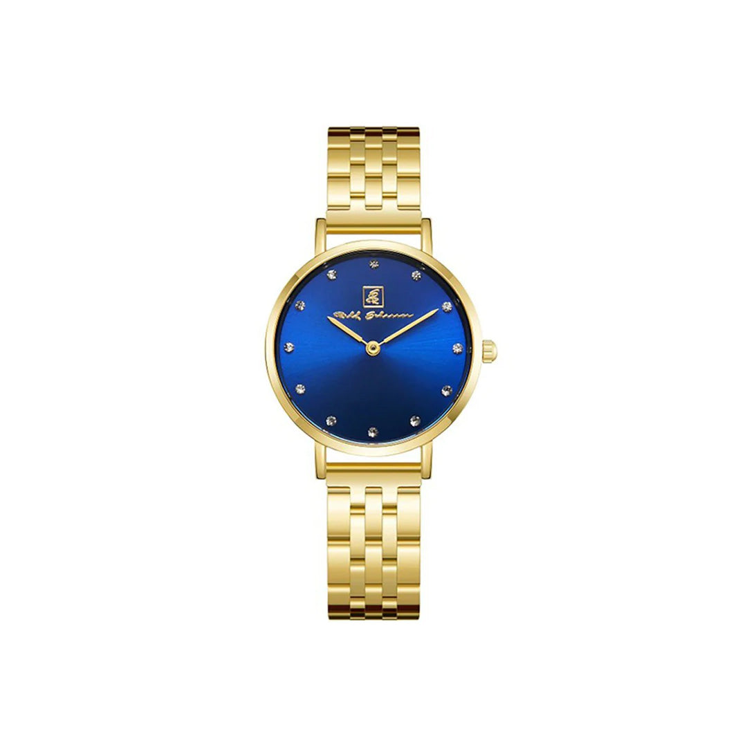 Zeit für Deinen eigenen Stil!  Damenuhr Edelstahl- Armband  Gold mit blauem Ziffernblatt “Lübeck Prestige” 32 mm