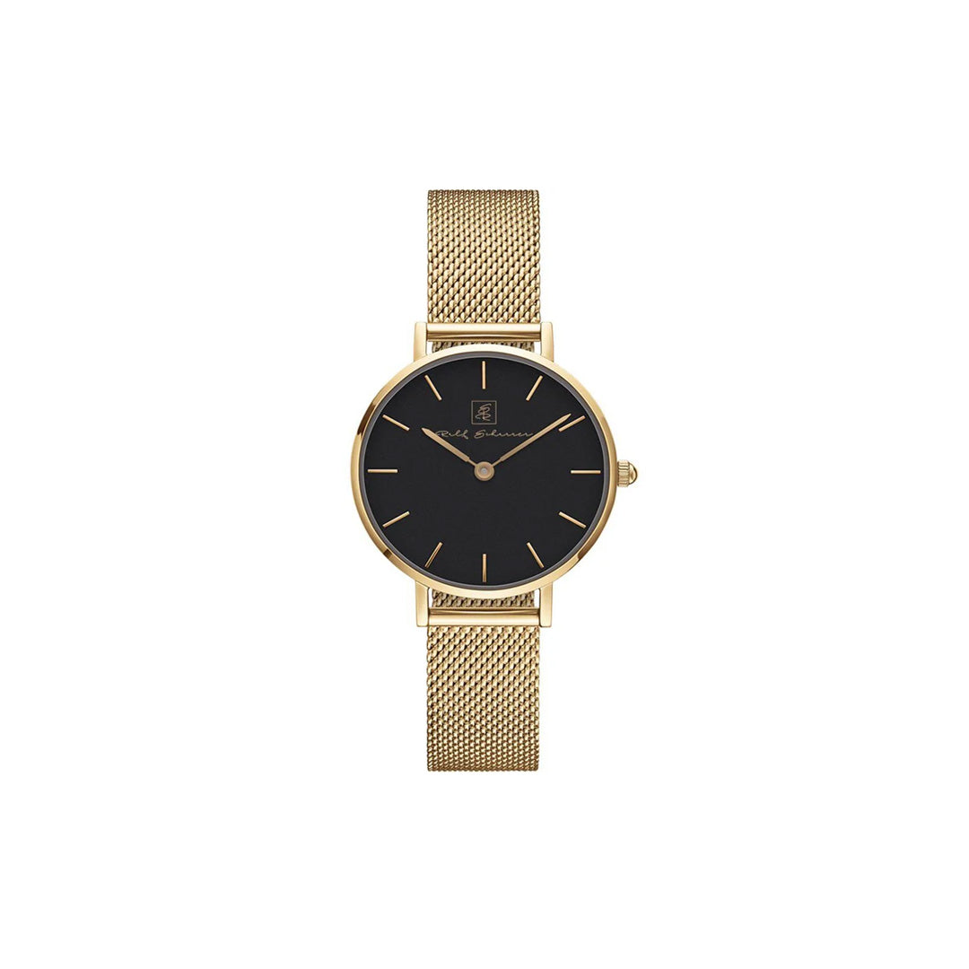 Derr Klassiker- neue definiert! Damenuhr mit Gold- Armband  Milanese “Frankfurt” 32 m und schwarzem Ziffernblatt