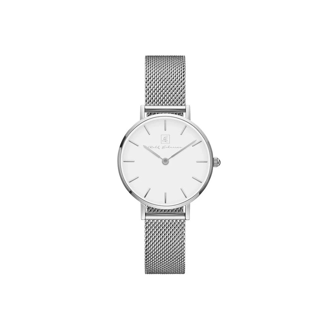 Der Klassiker- unvergänglich! Damenuhr Milanese Silber “Münster” 32 mm silberfarbenes Armband mit weissem Ziffernblatt
