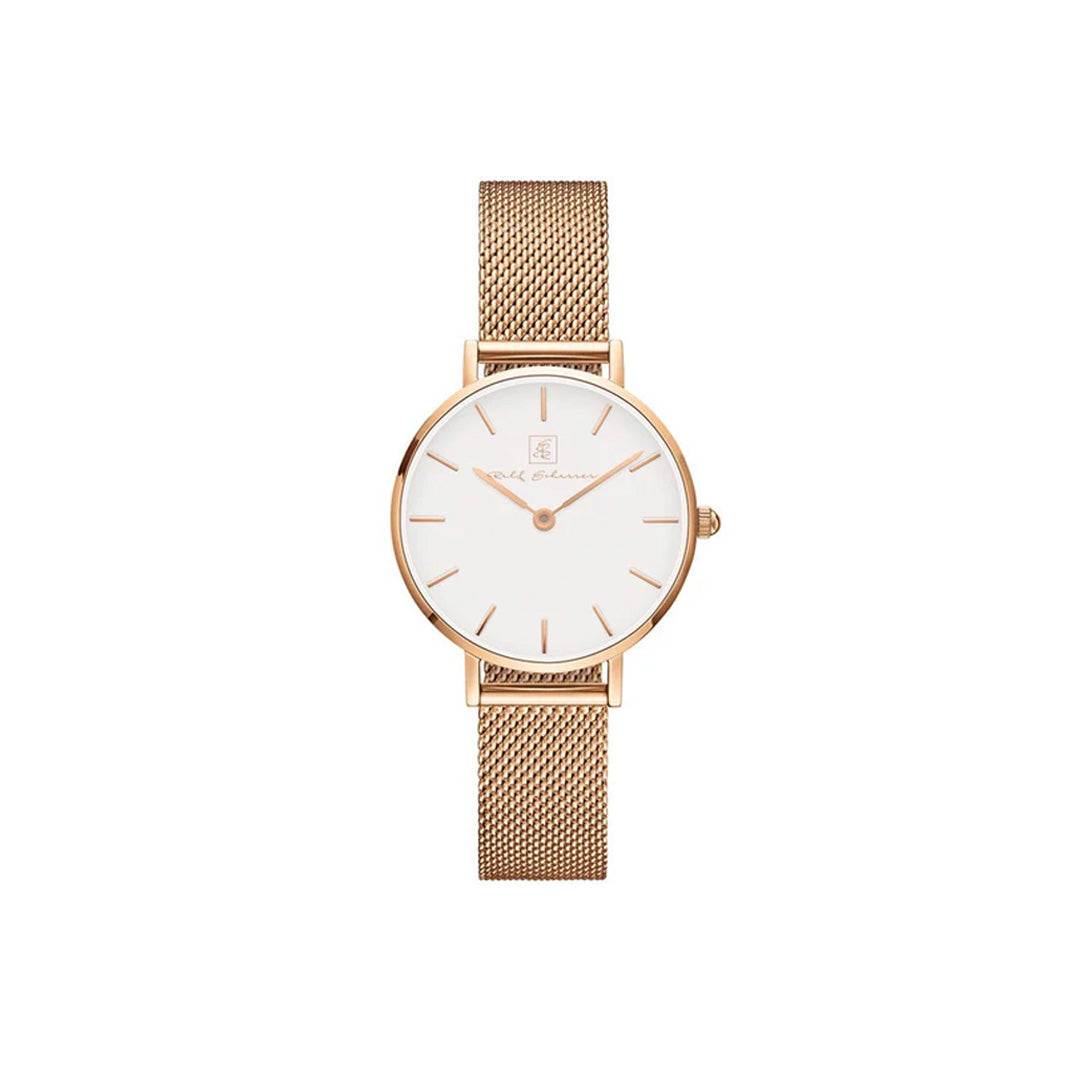 Leicht. Flach. Elegant!  Damenuhr Milanese rose gold  mit weissem Ziffernblatt “Rosenheim” 32 mm