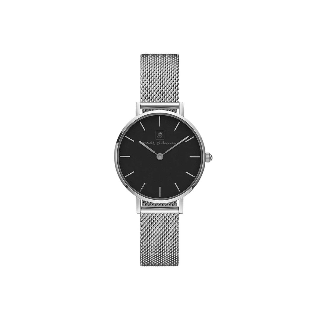 Minimalismus- genau mein Stil! Damenuhr Milanese silber mit schwarzem Ziffernblatt “Berlin”