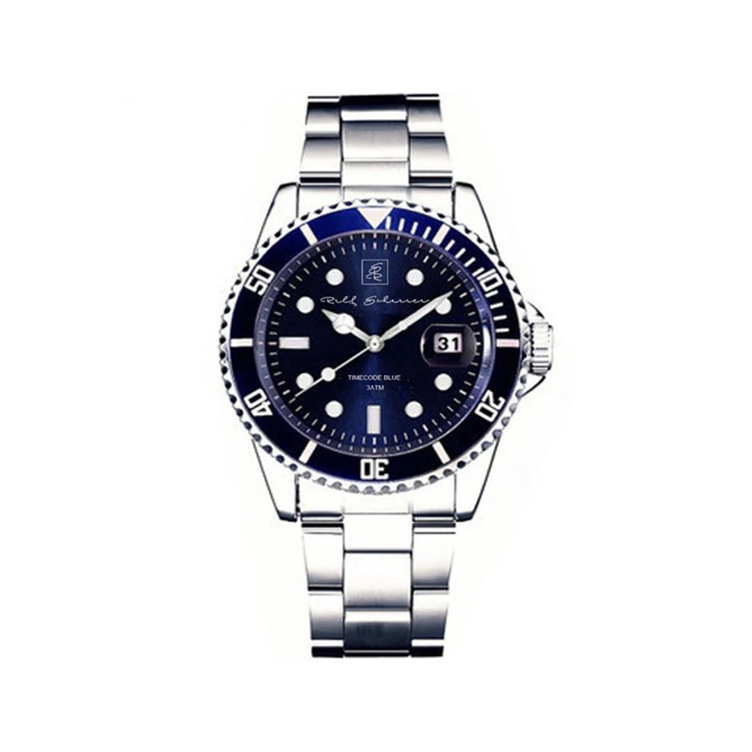 Edelstahl trifft auf blaues Ziffernblatt Herrenuhr "TimeCode blue" 45 mm