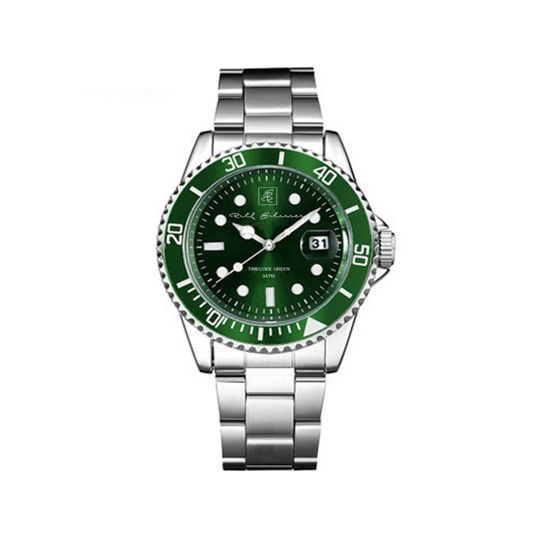 Edelstahl trifft auf grünes Ziffernblatt  Herrenuhr "TimeCode Green" 45 mm