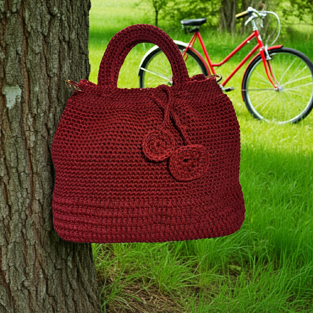 Ralf Scharrer meets Cemile Tiryaki - Unikat "Anett- Handbag" gehäkelt, Farbe Weinrot