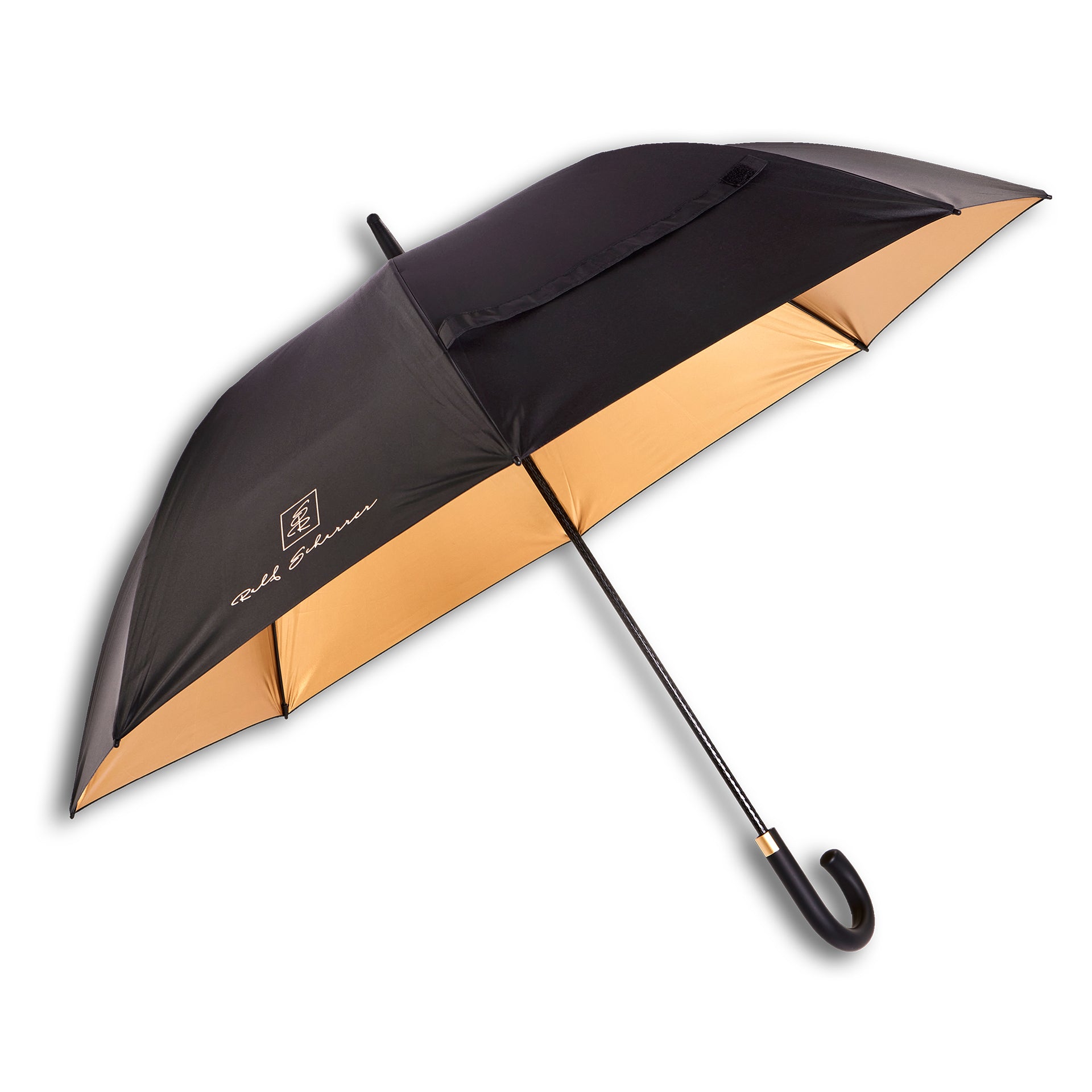 der perfekte Regenschirm in schwarz/gold