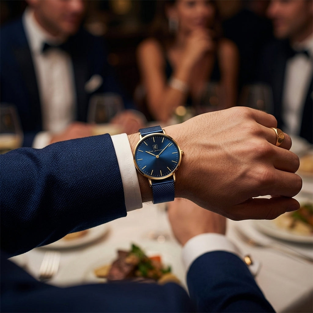 Armbanduhr  “Rügen” 40 mm mit blauem Ziffernbaltt und blauem Armband