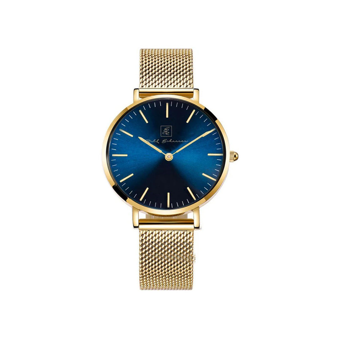 Kein Blink- nur Klasse! Armbanduhr “Rostock” 40 mm goldfarbenes Armband mit blauem Ziffernblatt