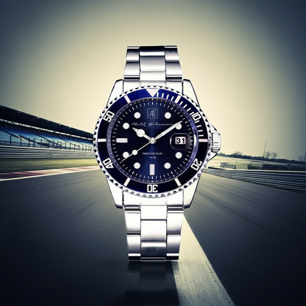 Edelstahl trifft auf blaues Ziffernblatt Herrenuhr "TimeCode blue" 45 mm