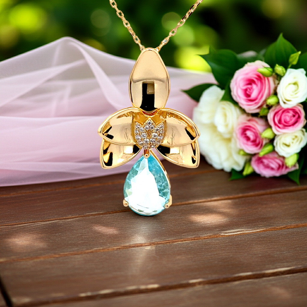 Ralf Scharrer meets Vinczenza!  exklusiver Silber Anhänger im Blumen- Motiv poliert mit Ankerkette