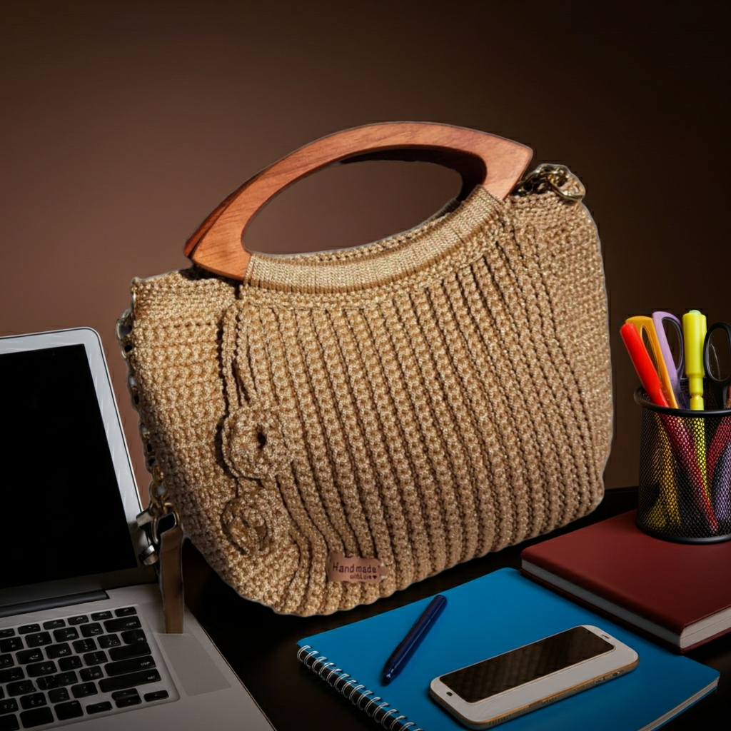 Ralf Scharrer meets Cemile Tiryaki - Unikat "Jolina- Handbag" gehäkelt, Farbe Champagner