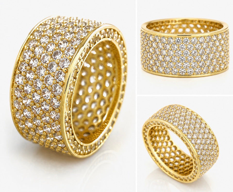 Modisch TOP!  Zirkonia-Ring in Goldbeschichtung mit Zirkonia-Steinen 1 cm Breite