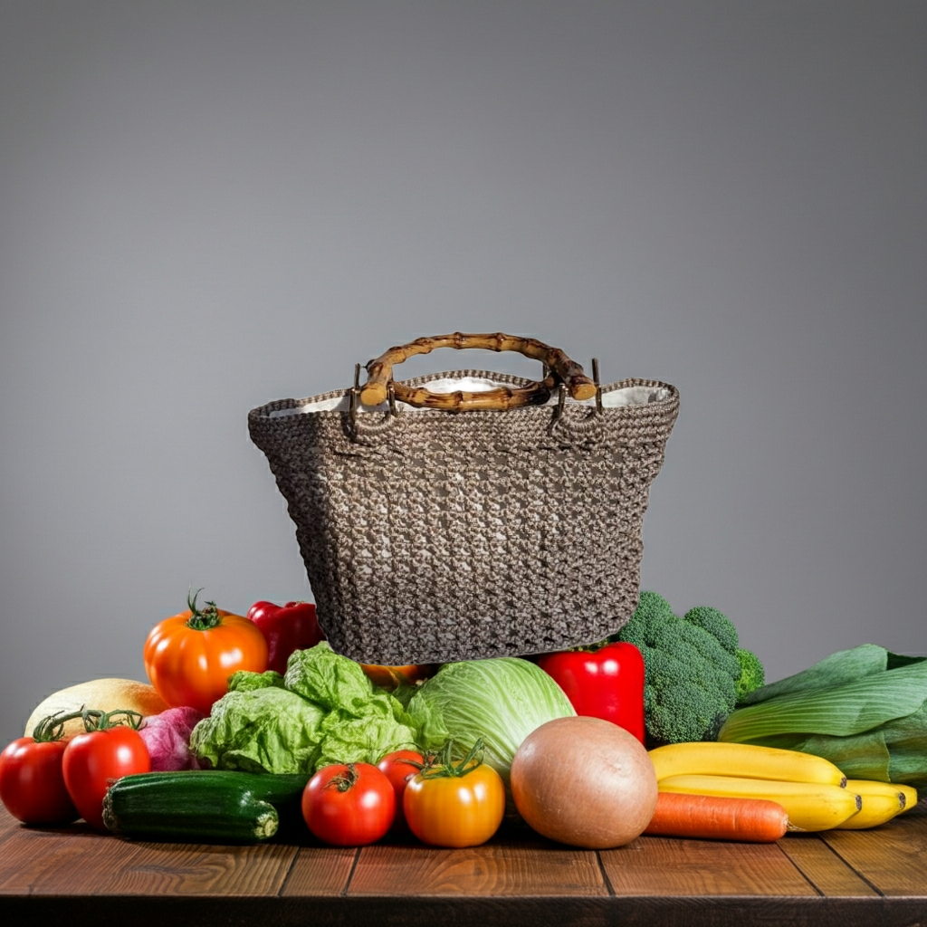 Ralf Scharrer meets Cemile Tiryaki - Unikat "Anja- Handbag" gehäkelt, Farbe Grau
