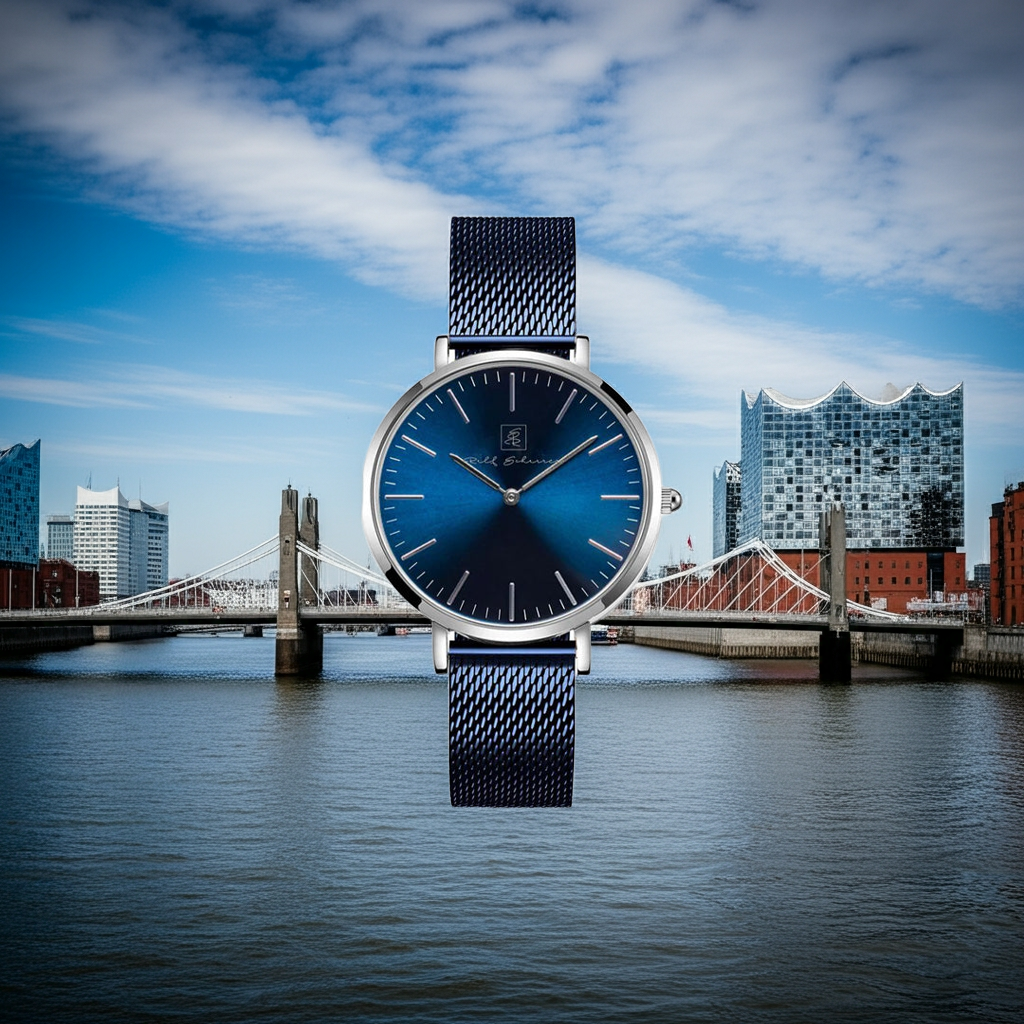 Der Magnet für Komplimente!  Armbanduhr “Hamburg” 32 mm / 40 mm mit blauem Armband und blauem Ziffernblatt