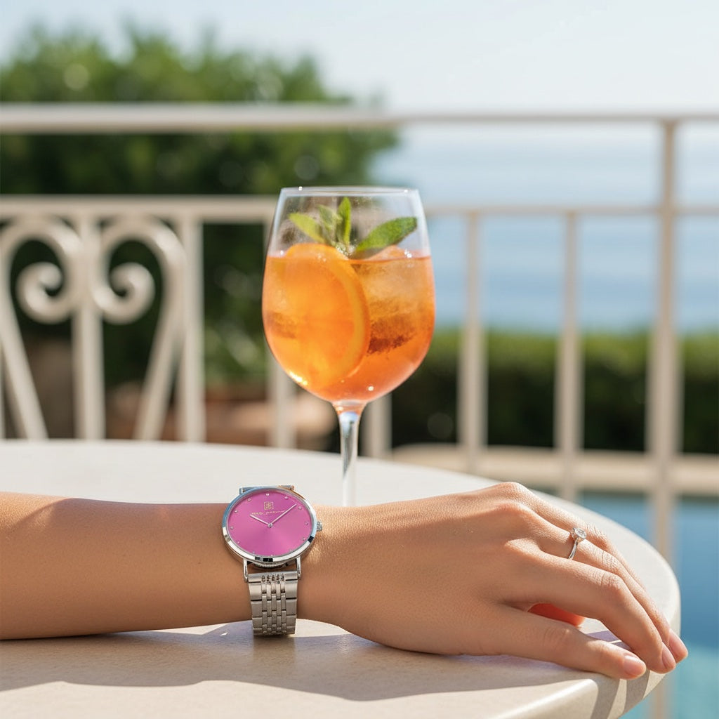 Deine neue Farbe passt zu Dir! Damenuhr in Pink mit Edelstahl-Armband in silber “Potsdam Prestige” 40 mm