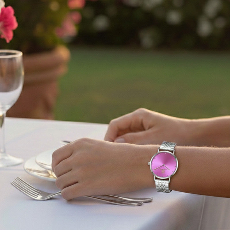 Deine neue Farbe passt zu Dir! Damenuhr in Pink mit Edelstahl-Armband in silber “Potsdam Prestige” 40 mm