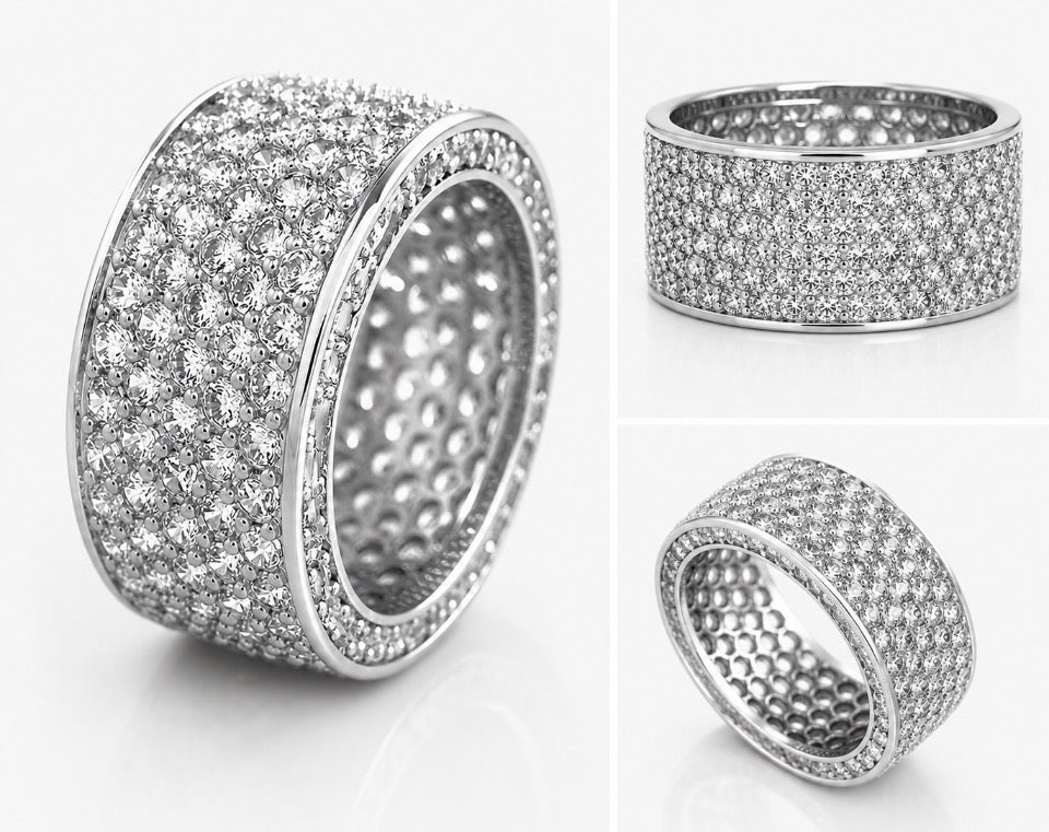 Modisch TOP!  Unisex- Ring in Silberbeschichtung mit Zirkonia- Steinen 1 cm breit
